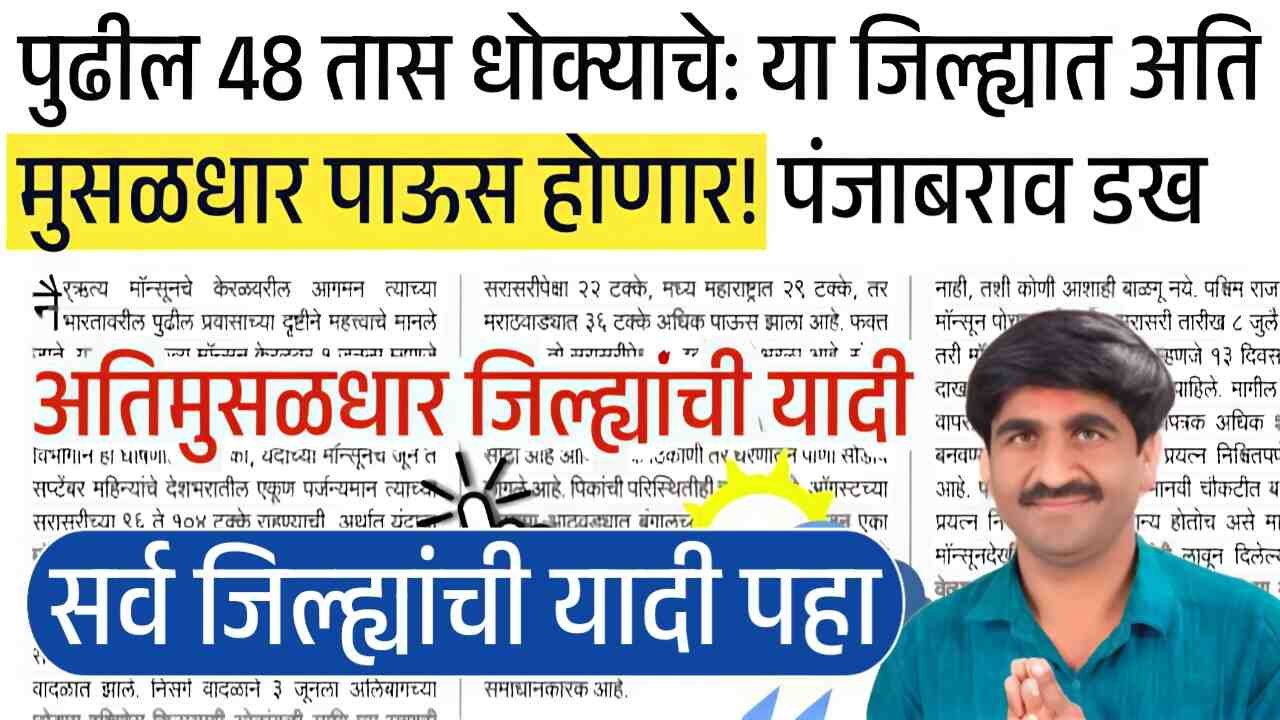 या जिल्ह्यात अतिमुसळधार पावसाचा इशारा; तर या जिल्ह्यात ढगफुटी होणार! सर्व जिल्ह्यांची यादी पहा Panjab Dakh Hawaman Andaj List