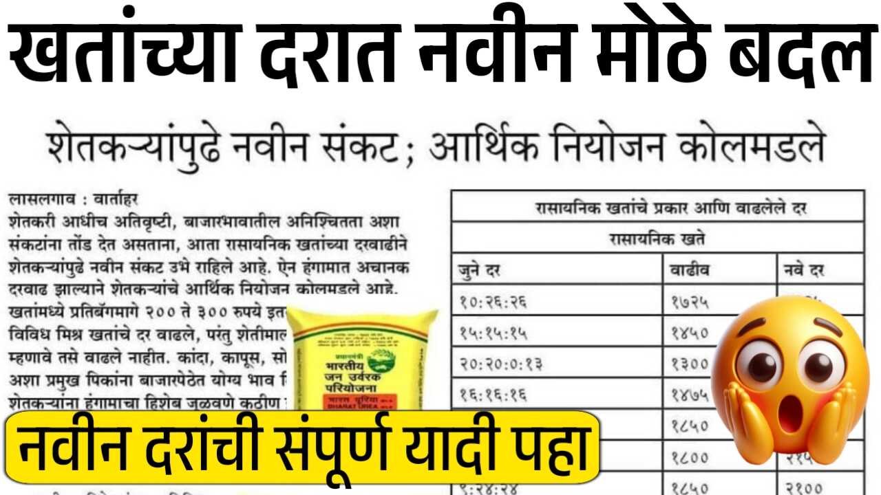 ऐन हंगामात रासायनिक खतांच्या दरात मोठे बदल, नवीन दर जाहीर; नवीन भाव पहा! Fertilizer New Price
