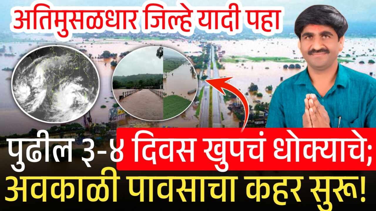 मोन्था चक्रीवादळ धडकले! महाराष्ट्रात पुढील ४८ तास मुसळधार पाऊस; जिल्ह्यांची यादी पहा